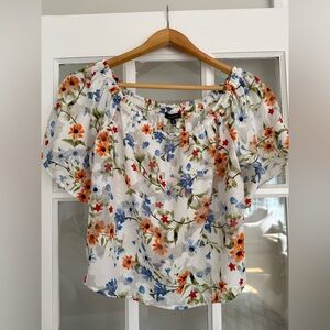 Dynamite White Off-Shoulder Blouse with Orange & Blue Floral Print